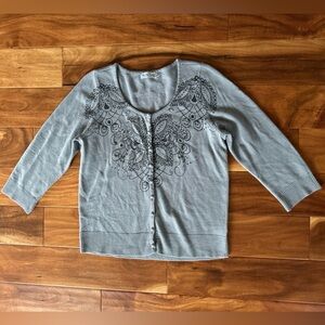 Unity World Wear Grey Button Up Cardigan Sweater size Large